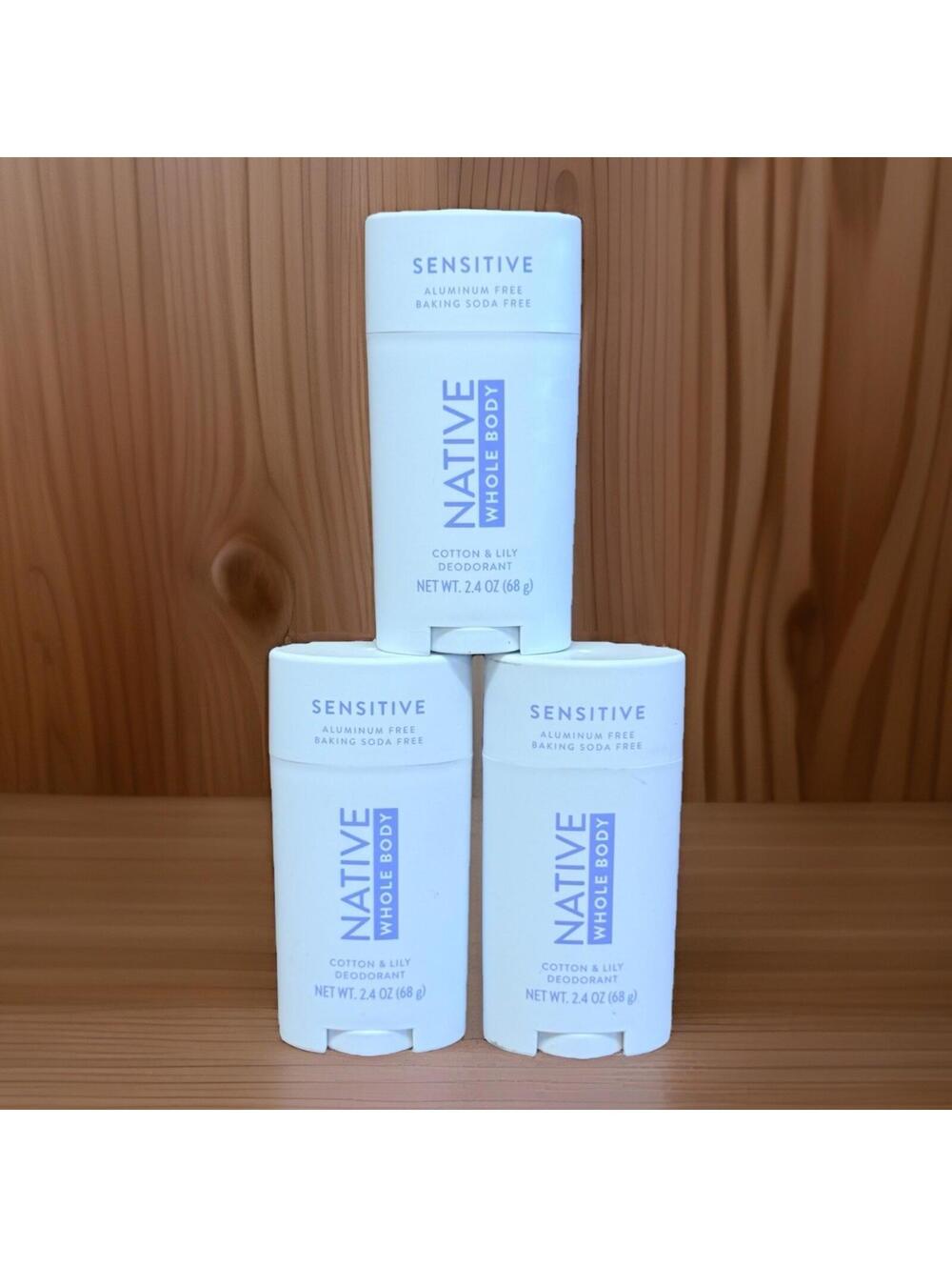 3 Native Deodorant Whole Body SENSITIVE Aluminum Free Cotton & Lilly 2.4 oz.